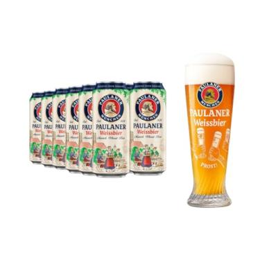 Imagem de Kit 12 Cervejas Alemã Paulaner Weissbier München Lata 500ml + Copo Prost