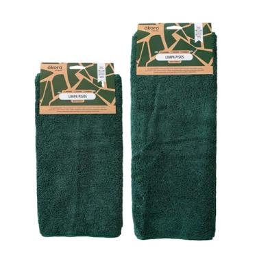 Imagem de Kit com 2 Panos De Chão Limpa Piso Área Interna Limpeza Superior Super Absorvente 60x40 e 80x60cm (Verde)
