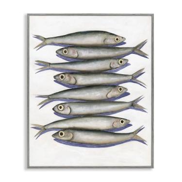 Imagem de Stupell Industries Desenho de arte giclée emoldurado de peixe anchova empilhado cinza por Michael Willett, 14 x 11