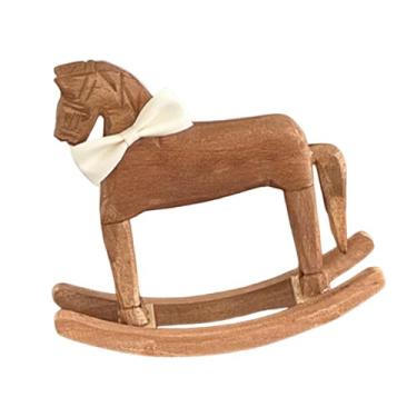 Imagem de Generic Estátua de cavalo de balanço com design retrô, estatueta de cavalo de madeira esculpida para inauguração de casa, elegante, leve e multifuncional, Marrom