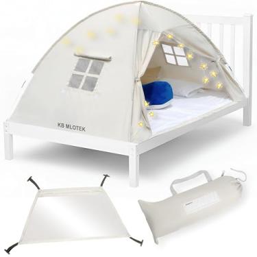 Imagem de Barraca de casal bege para crianças - barraca de sonho mágico para meninos, dossel de cama infantil para meninas, beliche para beliche superior - cápsula sensorial de sono para crianças educativas