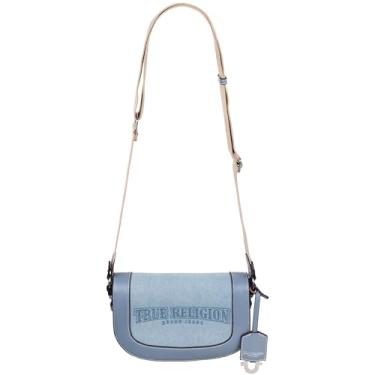 Imagem de True Religion Bolsa de ombro feminina com logotipo jeans escuro