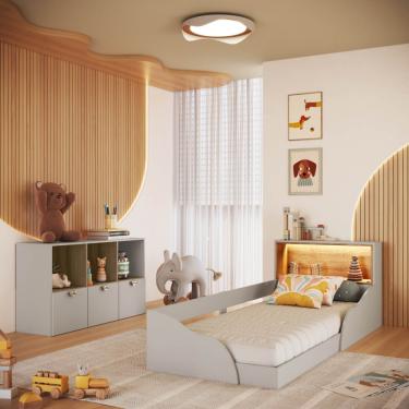 Imagem de Quarto Infantil Cama Solteiro Montessoriana Led e Cômoda CJ082 Lille - Arena
