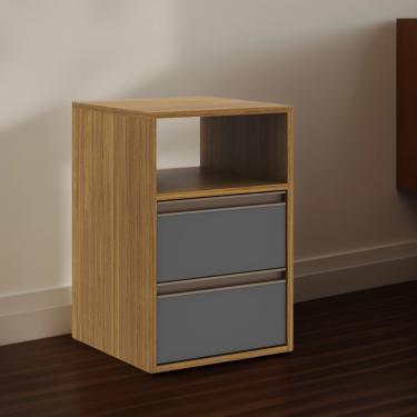 Imagem de Mesa de Cabeceira 2 Gavetas em MDF Select Belmax - Freijó/Titânio