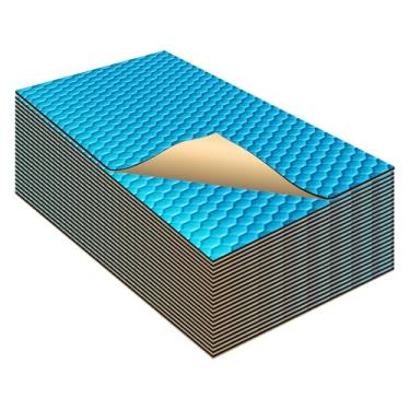 Imagem de X AUTOHAUX 24 peças 100 mil 2,5 mm 25 pés quadrados tapete de amortecimento de som de carro borracha butílica proteção térmica amortecimento material para capô barco capa de motor 40 x 25 cm azul