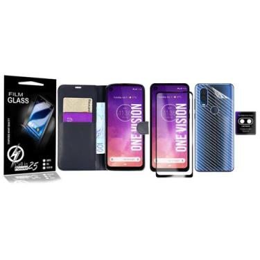 Imagem de Carteira Preta + Skin Carbono + Vidro 3d + Câmera Moto One Vision XT19
