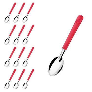 Imagem de Kit 12 Colheres Linha Luna Vermelho Aço Inox Sorvete Buffet - Taumer, 