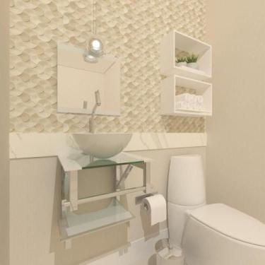 Imagem de Gabinete Vidro Para Banheiro 40Cm Inox Branco Com Torneira - Cubas E G