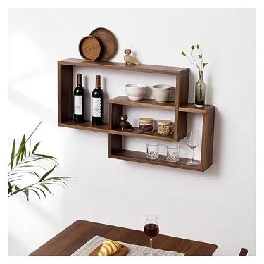 Imagem de 2 prateleiras flutuantes de interseção de cubos montadas na parede, estante de madeira maciça, suporte de CD para quartos e salas de estar (cor: Nogueira)