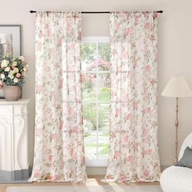 Imagem de Cortinas Lajode Floral Sheer para meninas, quarto de 244 cm, 2 painéis