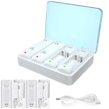 Imagem de ActZone 4-in-1 Charging Station 4 port Charger Dock Box with 4 Rechargeable 2800 mAh Battery + USB Cable Compatible for Wii/Wii U Remote Controller White