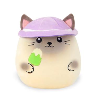 Imagem de Houwsbaby Travesseiro macio de pelúcia gatinho siamês de 30 cm para comer sorvete com chapéu, aniversário para crianças, meninos, meninas