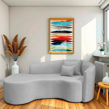 Imagem de Recamier Curvo Orgânico 200cm 3 Lugares Lado Esquerdo para Sala de Estar Linho Londres Cinza Claro