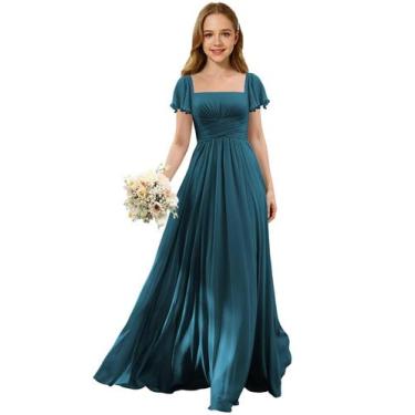 Imagem de Vestido Flower Girl Augday Chiffon Teal tamanho 16 para casamento