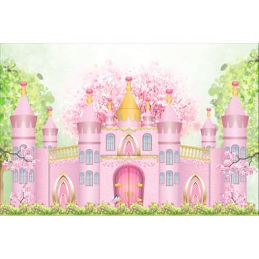 Imagem de Painel de Lona Castelo Princesa Rosa e Flores - Fabrika De Festa, 100x