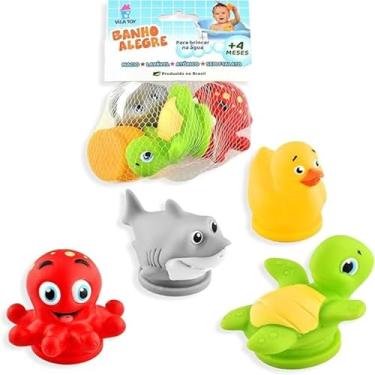 Imagem de Kit Brinquedos de Banho para Bebês +4 Meses Animais Marinhos e Patinho 4 Unidades (Polvo, Tubarão, Tartaruga e Patinho) Macio PVC Atóxico Lavável Tinta Atóxica e Sem Ftalato
