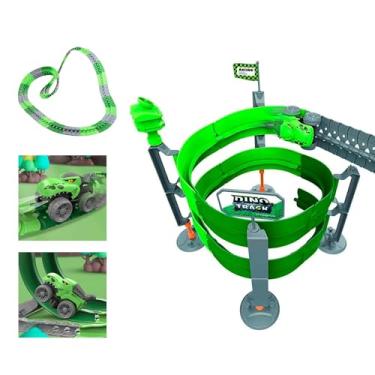 Imagem de Pista de Corrida Dinossauro, Circuito em Espiral Verde, Brinquedo com Carro e Bandeira