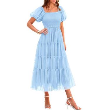 Imagem de Vestido feminino PRETTYGARDEN com blusa midi de tule 2025 azul claro