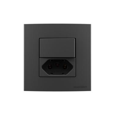 Imagem de Placa Para Móveis 80x80 Com Interruptor Simples 10a E Tomada 2p+t 20a Margirius Sleek Colors Grafite