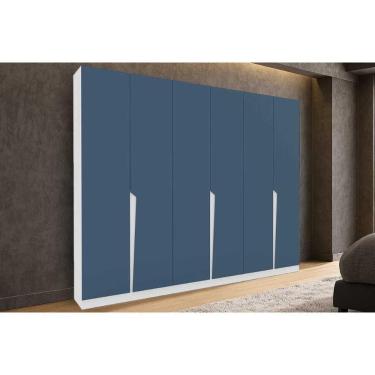 Imagem de Guarda Roupa Casal 6 Portas E 4 Gavetas Porto Branco/azul - Politorno
