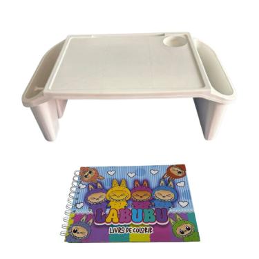 Imagem de Mesa Apoio Infantil + Livro De Capa Dura – 48 Páginas Para Colorir, Criar E Aprender Bandeja Branca Lobubu Rosa