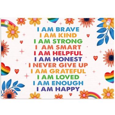 Imagem de I Am Brave Kind Affirmations Faixa de parede para quarto de crianças, faixa de linho inspiradora para pendurar em tela de linho para decoração de parede para quarto de bebê, meninos, meninas, berçário