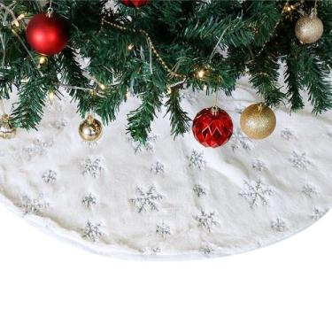 Imagem de Saia para Árvore De Natal de Veludo Pelo Alto Branco Detalhes Prata Do
