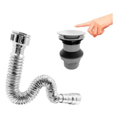 Imagem de 2X Kit Sifão Cromado Válvula Click 7/8 Ralo Dreno Inox Cuba