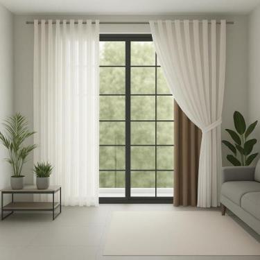 Imagem de Cortina Blackout Tecido com Voal Xadrez Corta Luz 6m Quarto - Feffo Co