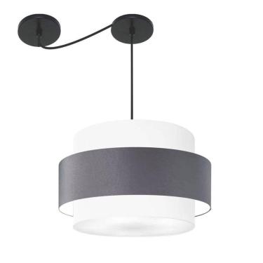 Imagem de Lustre Sala De Jantar Com Desvio Vivare Md-4400 Cúpula Em Tecido 55cm Branco-cinza-escuro-branco 127/220v