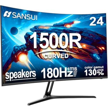 Imagem de SANSUI Monitor de jogo curvo de 24 polegadas de até 180 Hz MPRT 1 ms com altifalantes integrados, monitor de computador FHD 1080P Freesync 130% sRGB HDR, portas HDMI DP montagem VESA suporte