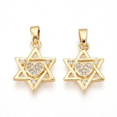 Imagem de Clotiry Pingentes Estrela de Davi de zircônia cúbica de latão com pingente de estrela dourada com pingentes de coração para fazer joias, pulseiras, colar, artesanato