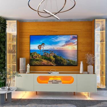 Imagem de Rack com Painel para Tv 84 Polegadas com Led 1 Gaveta 4 Portas Vidro 293cm 100% Mdf Luminare/nobre Naturale/Off White