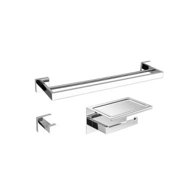 Imagem de Conjunto de acessórios para banheiro quadrado de aço inoxidável cromado, toalheiro, barra de toalha, porta-lenços, gancho para roupão, acessórios de decoração de banho, conjunto de 3 peças D