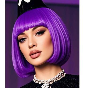 Imagem de Peruca YOUNIGA Dark Purple Bob 30cm de fibra sintética para mulheres