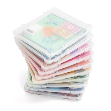 Imagem de IRIS USA Caixa organizadora de artesanato de armazenamento de jogos de tabuleiro com tampa de encaixe, pacote com 10 caixas de plástico portátil para quebra-cabeças, revistas, hobbies, materiais de