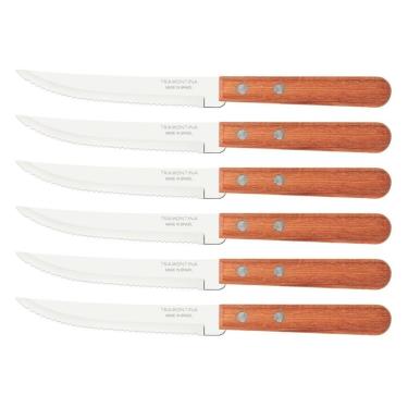 Imagem de Conjunto De Facas Para Churrasco Tramontina Dynamic Com Lâminas Em Aço Inox E Cabos De Madeira Natural 6 Peças