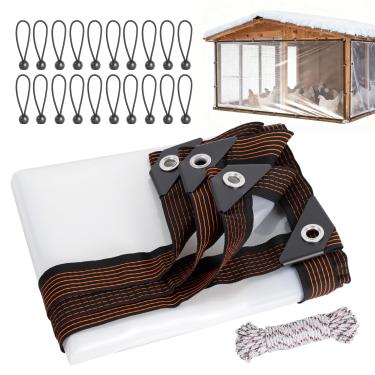 Imagem de Capa de galinheiro para o inverno, lona durável à prova d'água com corda elástica, fácil instalação para gaiolas grandes, envoltório plástico de galinheiro para o inverno