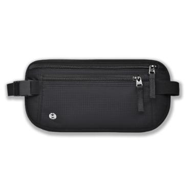 Imagem de Carteira para passaporte com bloqueio de RFID, fina, antifurto, para viagem, unissex, cintura ajustável, cinto para dinheiro com zíper seguro, Preto, Preto