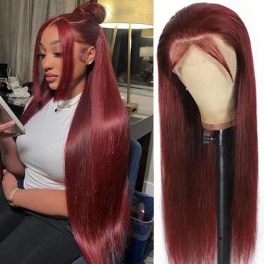 Imagem de Perucas frontais de renda ULRICA 99J Burgundy Human Hair 66 cm 180% De