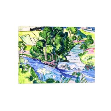 Imagem de Paisagem Abstrata Pôster Famosas Pinturas-Reprodução em Tela-Imagem Decoração Sala de Estar(House in Forest) 60x80cm-23x31in Tela Embrulhada