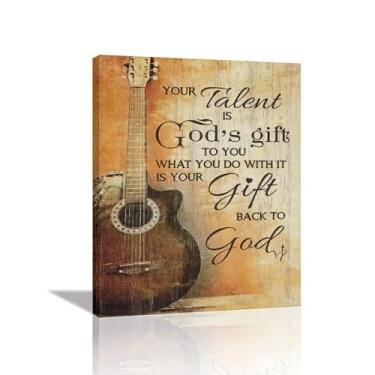 Imagem de SweetFox Arte de parede de guitarra vintage cristã com imagens de música rock, decoração de parede, seu talento é um presente de Deus para você, pinturas inspiradoras, obras de arte emolduradas para
