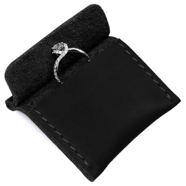 Imagem de Ringsun Bolsa de anel de couro legítimo, pequena caixa de anel feita à mão para homens e mulheres, organizador de joias portátil e presentes de armazenamento para mulheres para casamento, proposta de