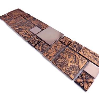 Imagem de Hominter Azulejo de amostra de 7,6 x 30,4 cm, aço inoxidável de cobre e mistura de resina, design de acabamento de rocha 3D, perfeito para retroiluminação de cozinha, chuveiro de banho e destaque B963