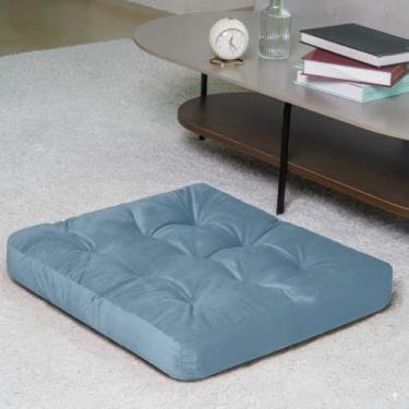 Imagem de LUZIQOVE Almofada de veludo para adultos, almofada quadrada tufada para meditação, ioga, sala de estar, cadeira e assento de tatami, 55 x 55 cm, azul, 1 pacote