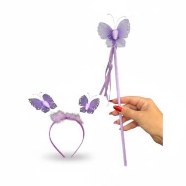 Imagem de Fantasia infantil Fadinha borboleta com Varinha Tiara lilas - Genérica