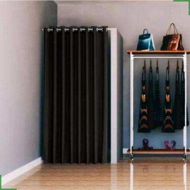 Imagem de Cortina Provador De Loja Em Tecido Blackout Preto 1,40X2,20