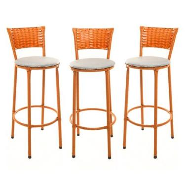 Imagem de KIT 3 Banquetas Alta Encapada Junco IMBUIA Area de Lazer Cozinha Balcã