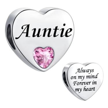 Imagem de MiiFort Auntie Pulseira com pingente de coração rosa amor Pandora Contas de aniversário para mulheres Always on My Mind Forever In My Heart Aço inoxidável