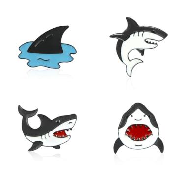 Imagem de Conjunto de 4 broches de tubarão, alfinetes de esmalte de tubarão, broche de desenho animado de animal oceano, alfinetes de lapela, emblemas para aniversário, meninas, meninos, crianças, roupas